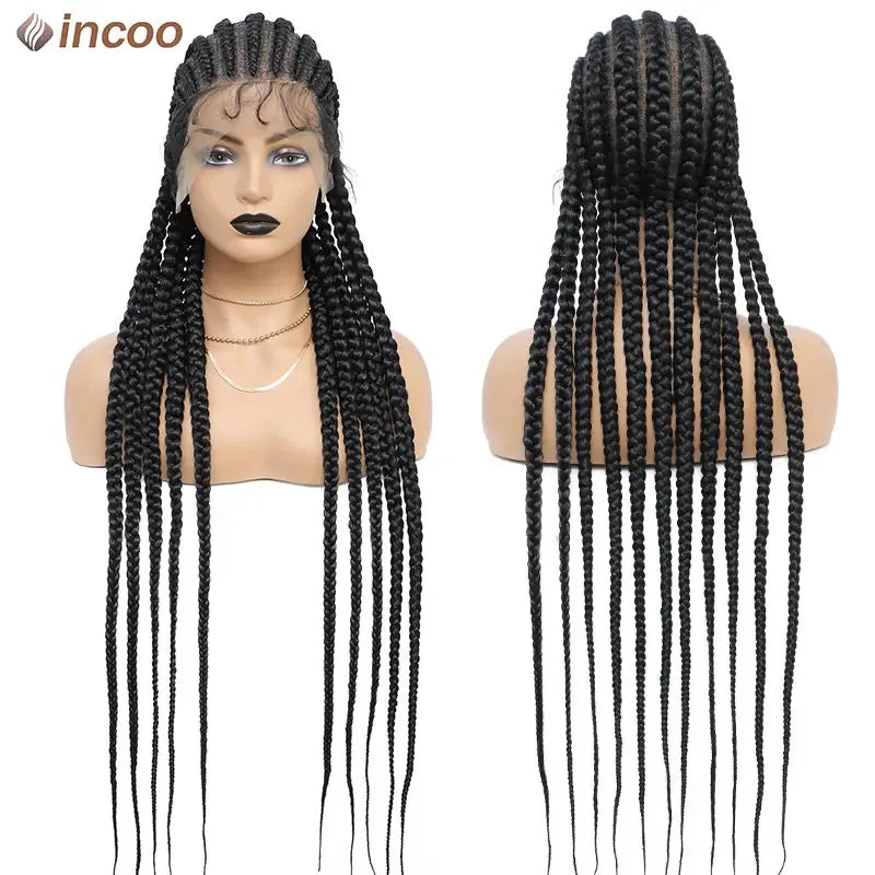 36" Full Lace Braided Wig, Women Jumbo Knotless Cornrow Twisted Braided Wig