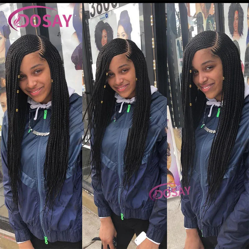 Synthetic Full Lace Front Wig Cornrow Double Braided Wigs For Black Women Box Side Part Braided Lace Wig Faux Locs Braids Wigs