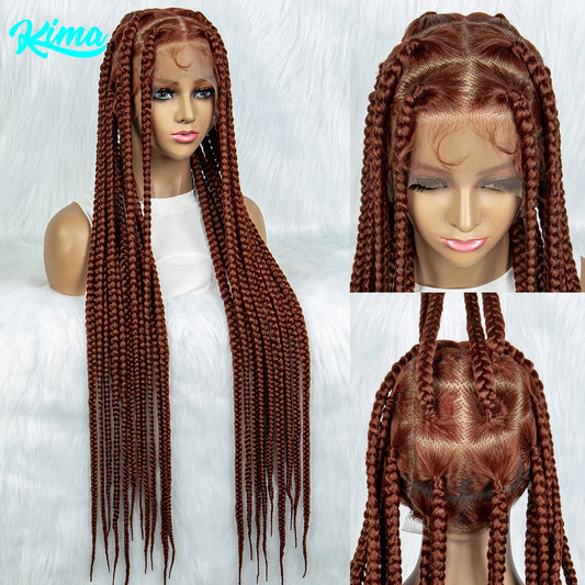 Ginger Cornrow Braids Full Lace Braided Wigs, Lace Front Square Knotless Box Braids, 350 Color