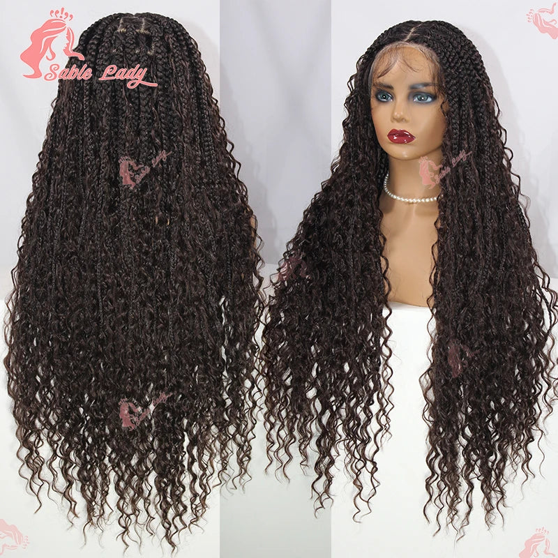 Synthetic Bohemian Goddess Braided Wigs, 32" Full Lace Wig Braid African Knotless Box Braids - Britica's Beauty On The Go