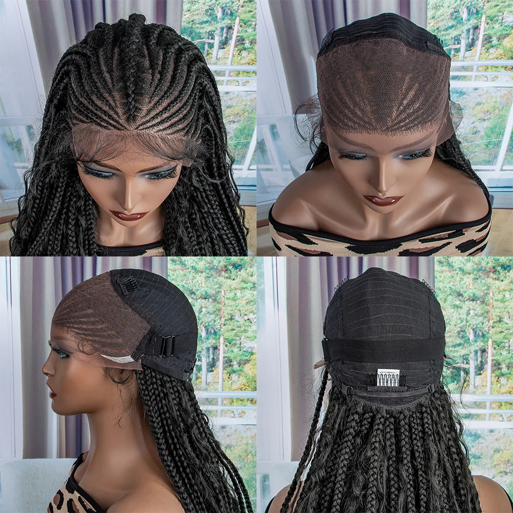 Synthetic Lace Front Wigs 28 inches Braided Wigs With Baby Hair Brown Transparent Lace Front