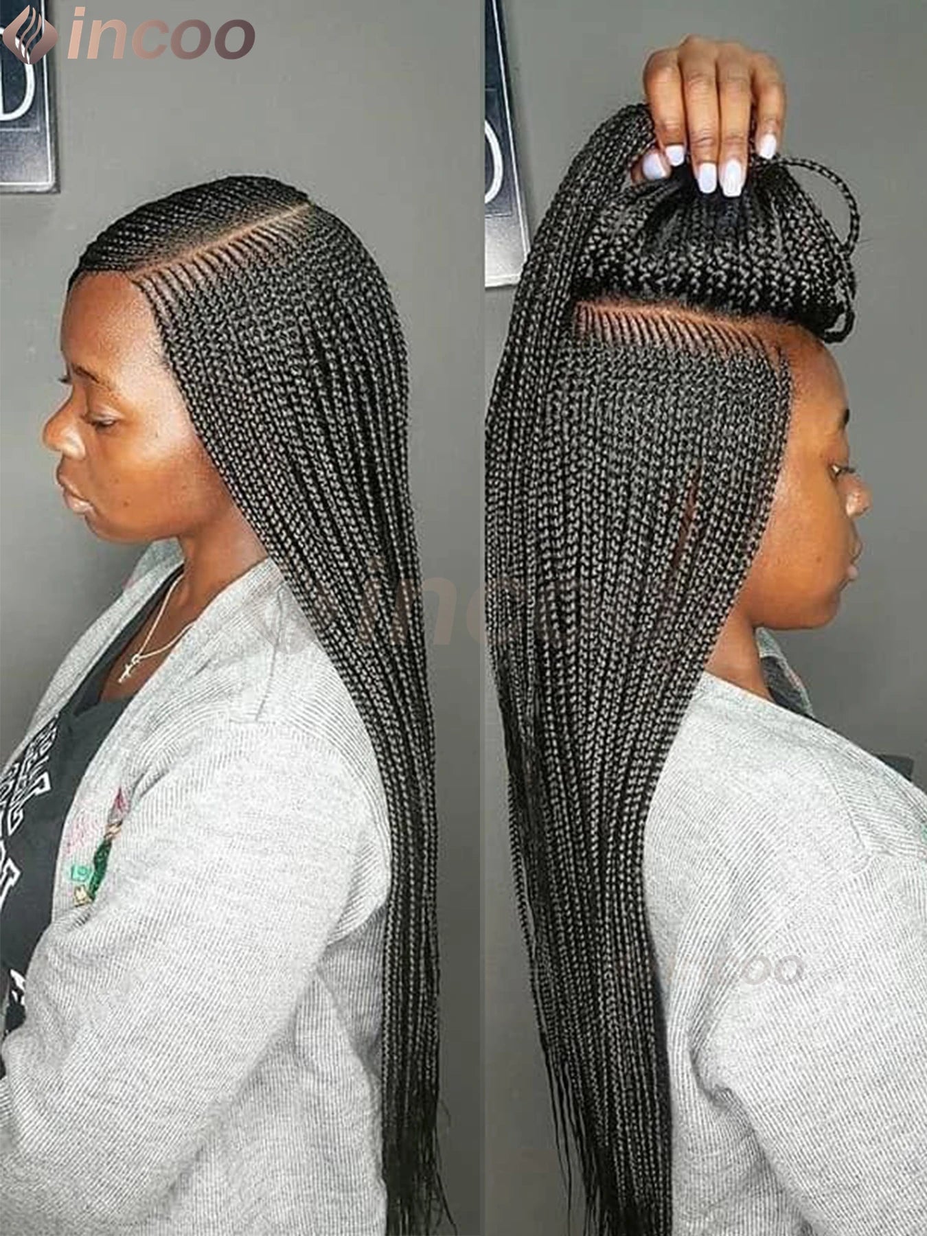 36" Side Part Cornrow Braided Wigs Synthetic Full Lace Wig Knotless Box Braided Unit - Britica's Beauty On The Go