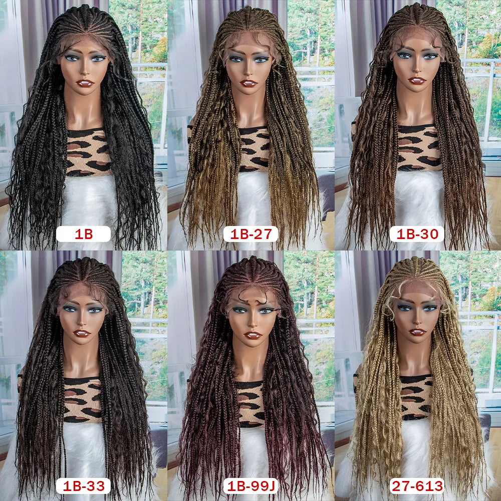 Synthetic Lace Front Wigs 28 inches Braided Wigs With Baby Hair Brown Transparent Lace Front