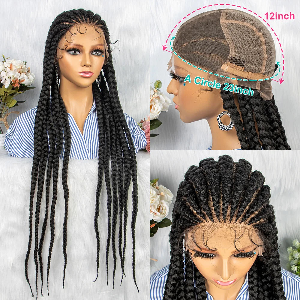 New Arrival Lace Front Wig Braided With Baby Hair 34 inches Braided Full Lace