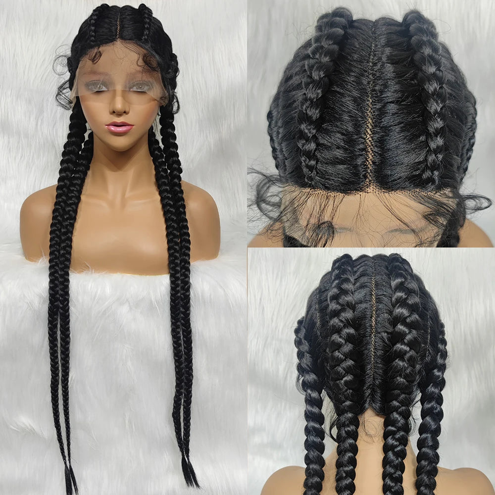 Synthetic Lace Wig Braided, 37 Inches, Black Burgundy