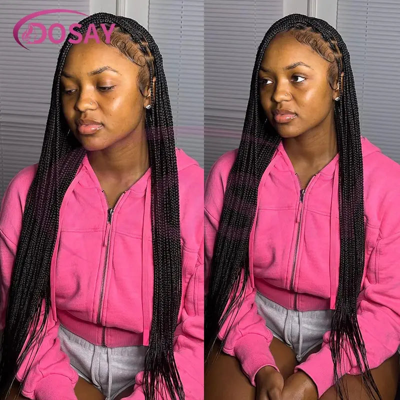 36Inch Synthetic Long Box Braided Wig Full Lace Straight Knotless Cornrow Braids with Baby Hair - Britica's Beauty On The Go