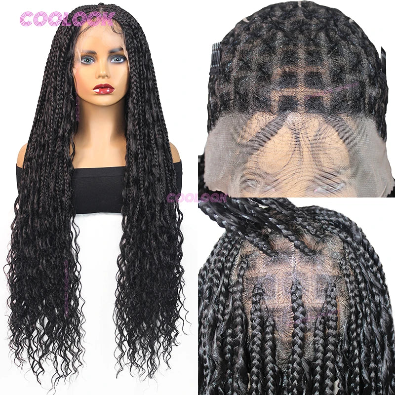 36" Synthetic Bohemian Braided Wig Full Lace Front Braiding Hair Knotless Box Braids - Britica's Beauty On The Go