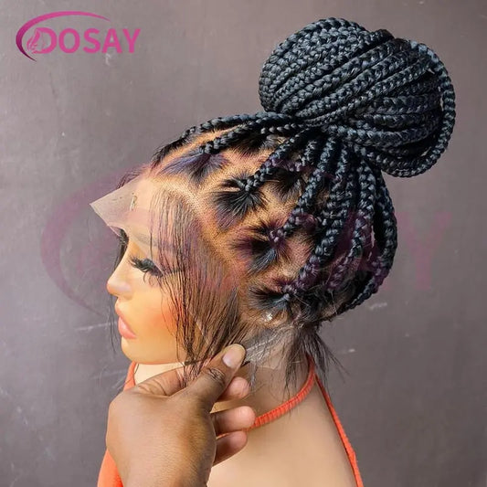 36Inch Synthetic Long Box Braided Wig Full Lace Straight Knotless Cornrow Braids with Baby Hair - Britica's Beauty On The Go