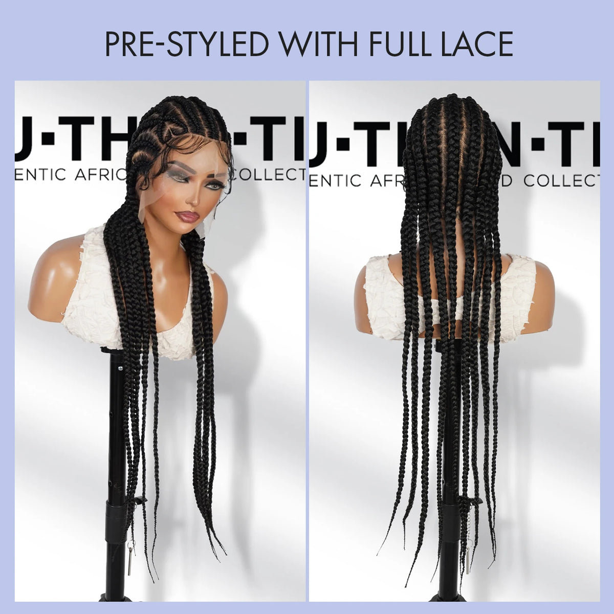 Authentic Glueless Full Lace Braided Wig Jumbo Straight Back Feed-In Braids Crisscross Heart Design 1B 36" BW Unit6 - Britica's Beauty On The Go