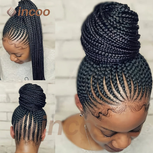 30" Synthetic Updo Braided Wigs Super Lightweight Full Lace Wig Knotless Ponytail Box Braids With Baby Hair - Britica's Beauty On The Go