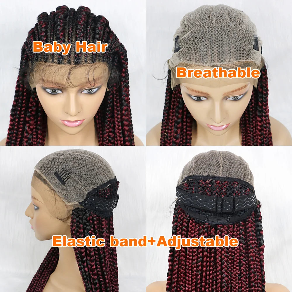 Lace Front Wig, Knotless Box Braided Wig With Baby Hair 36’‘ Lace Synthetic Braiding Hair