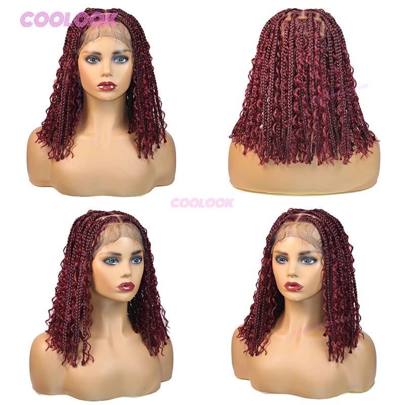 12“ Boho Braids Lace Wig Synthetic Short Box Braided Wig Full Lace Front - Britica's Beauty On The Go
