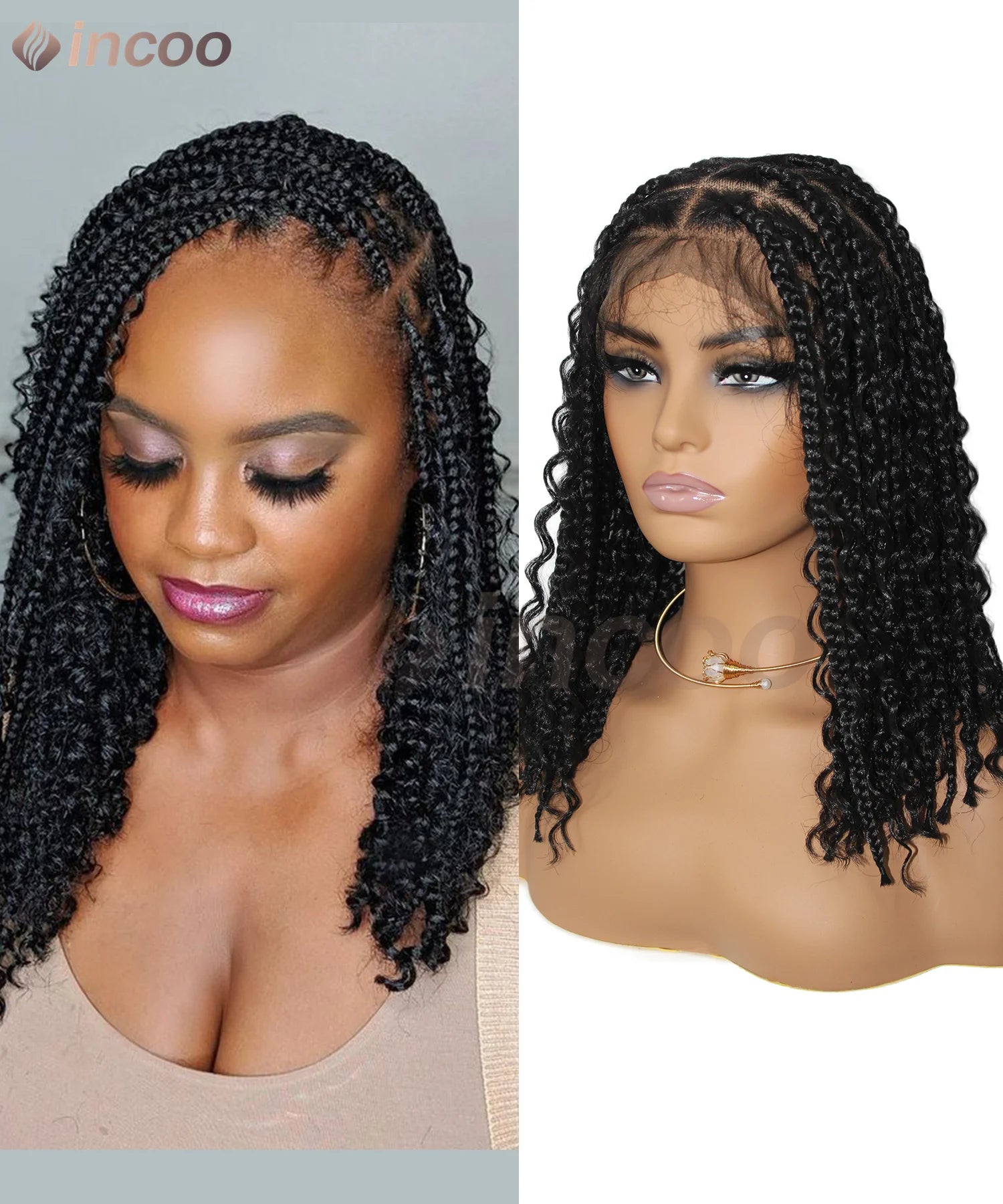 36" Side Part Cornrow Braided Wigs Synthetic Full Lace Wig Knotless Box Braided Unit - Britica's Beauty On The Go