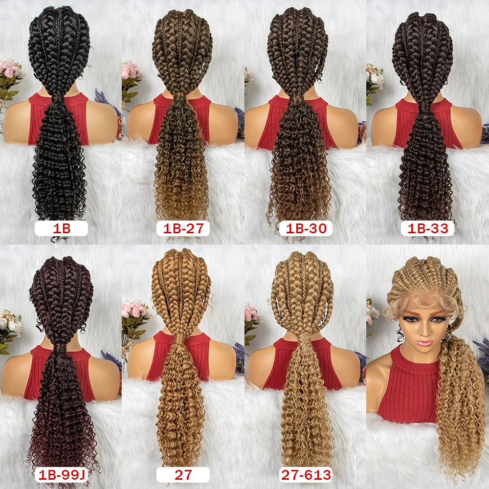 Synthetic Hair Braided Ponytail Lace Front Wigs Kinky Curly Frontal with Baby Hair , Box Braided Wigs