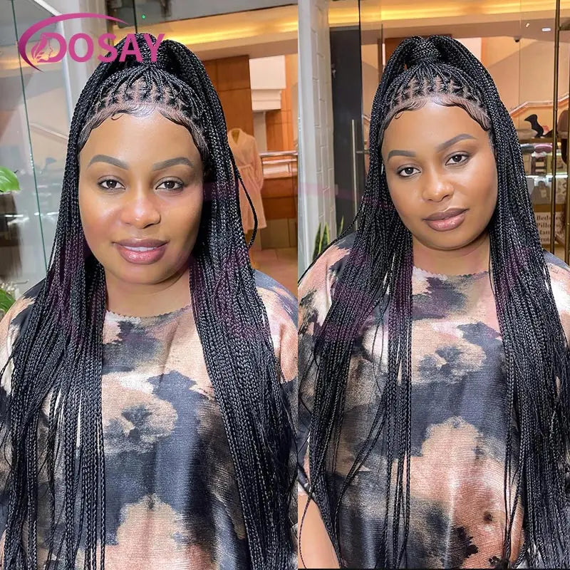 36Inch Synthetic Long Box Braided Wig Full Lace Straight Knotless Cornrow Braids with Baby Hair - Britica's Beauty On The Go