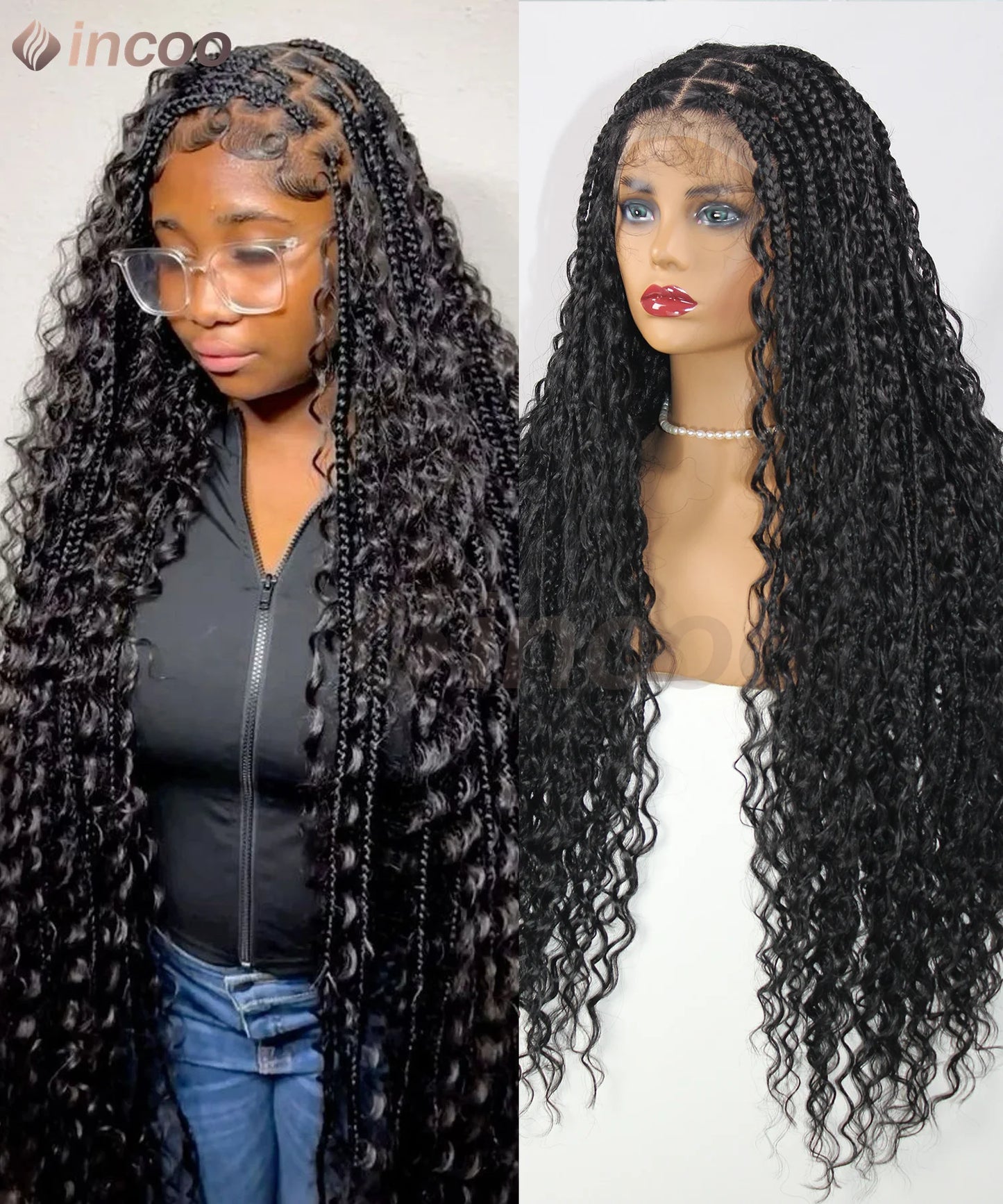 36" Side Part Cornrow Braided Wigs Synthetic Full Lace Wig Knotless Box Braided Unit - Britica's Beauty On The Go