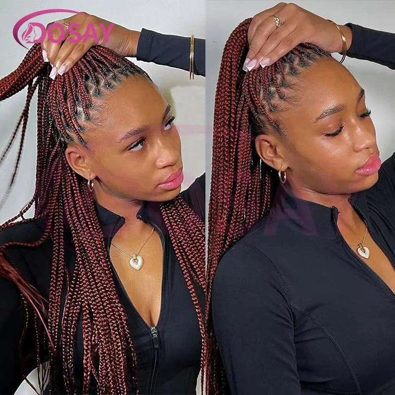 36Inch Synthetic Long Box Braided Wig Full Lace Straight Knotless Cornrow Braids with Baby Hair - Britica's Beauty On The Go