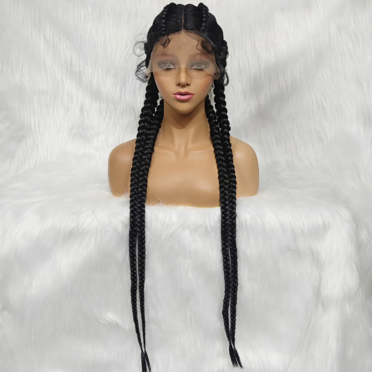 Synthetic Lace Wig Braided, 37 Inches, Black Burgundy