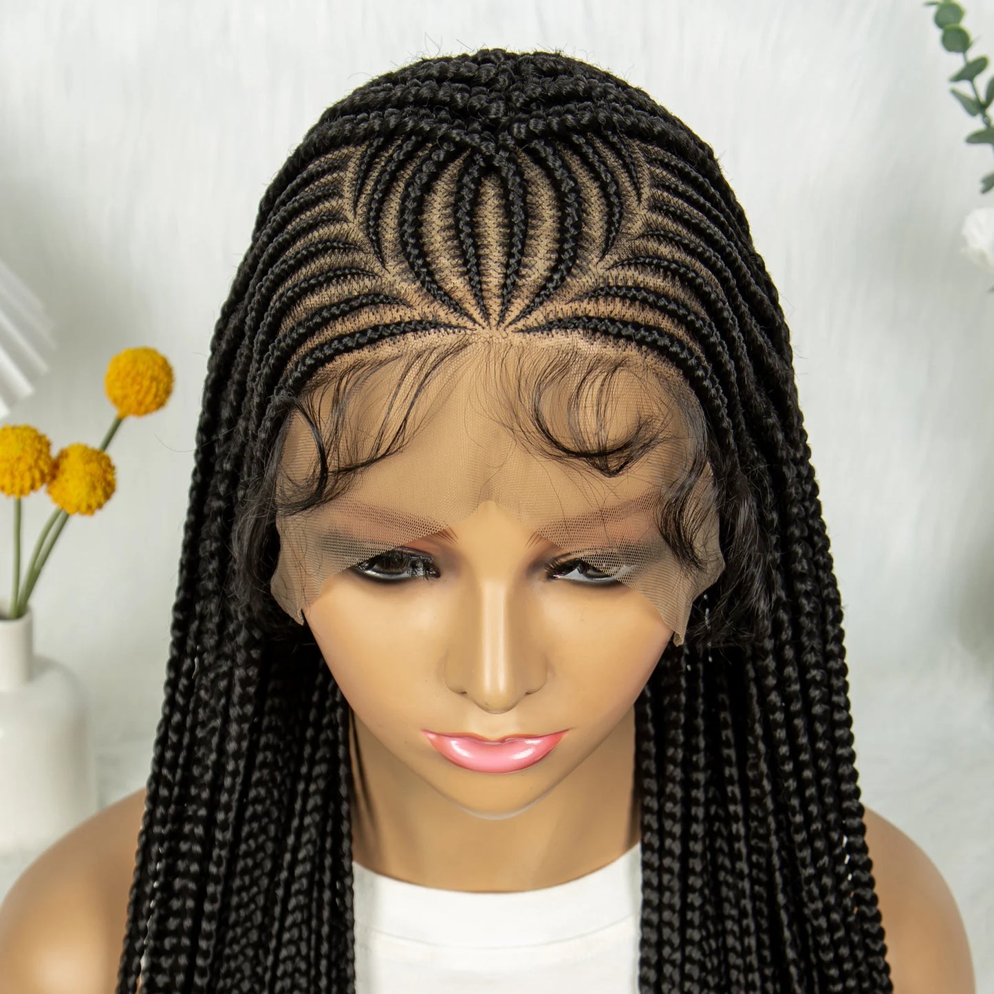 Box Braids 36Inch Cornrow Braided Wig,  Synthetic Full Lace Blended Lace Front Braided Unit - Britica's Beauty On The Go