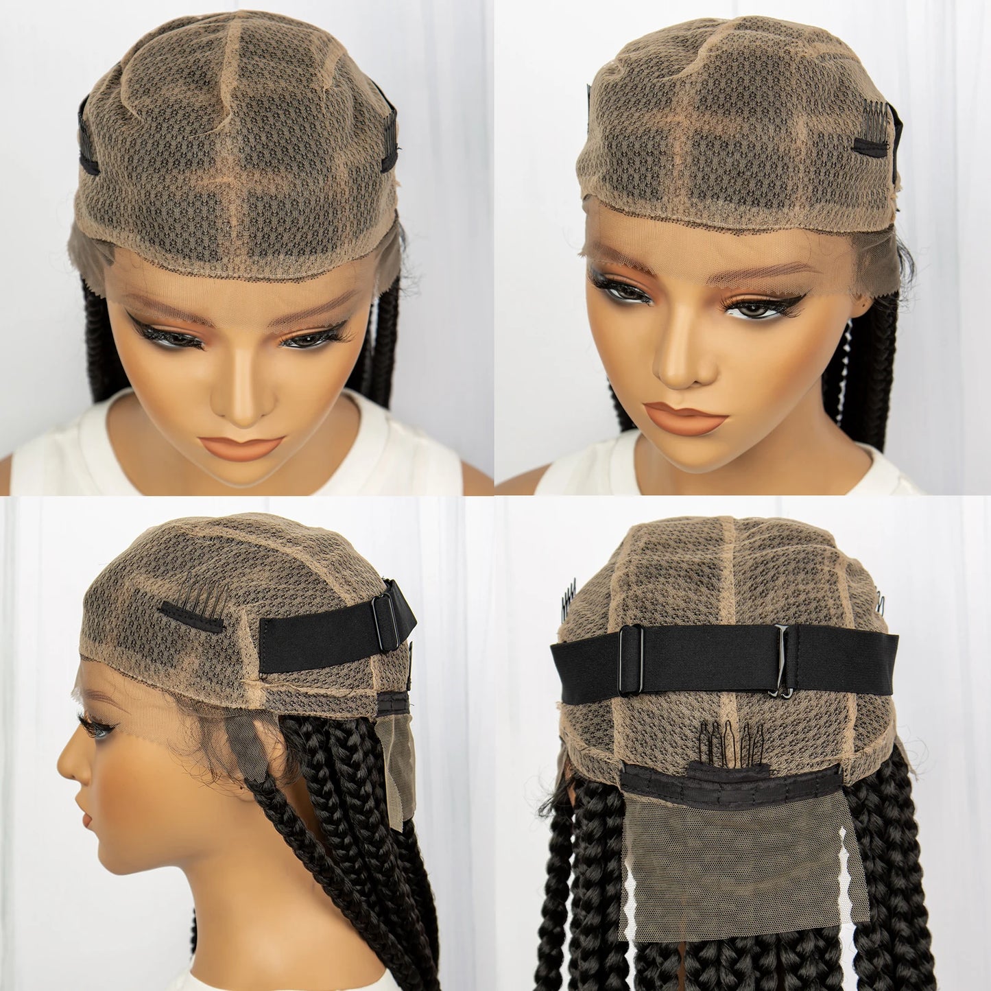 Synthetic Transparent Full Lace Braided Wigs Knotless Box Braids Wig for Black Women 34 inches Synthetic Hair Wig Long Black - Britica's Beauty On The Go