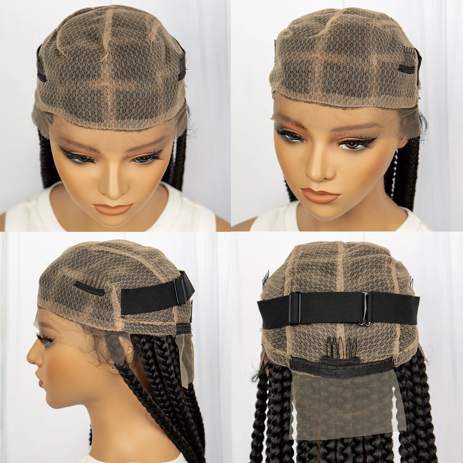 Synthetic Transparent Full Lace Braided Wigs Knotless Box Braids Wig for Black Women 34 inches Synthetic Hair Wig Long Black - Britica's Beauty On The Go