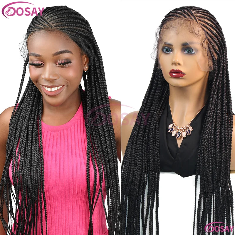 36Inch Long Straight Full Lace Front Wigs for Black Women Synthetic Box Cornrow Knotless Black Wig - Britica's Beauty On The Go