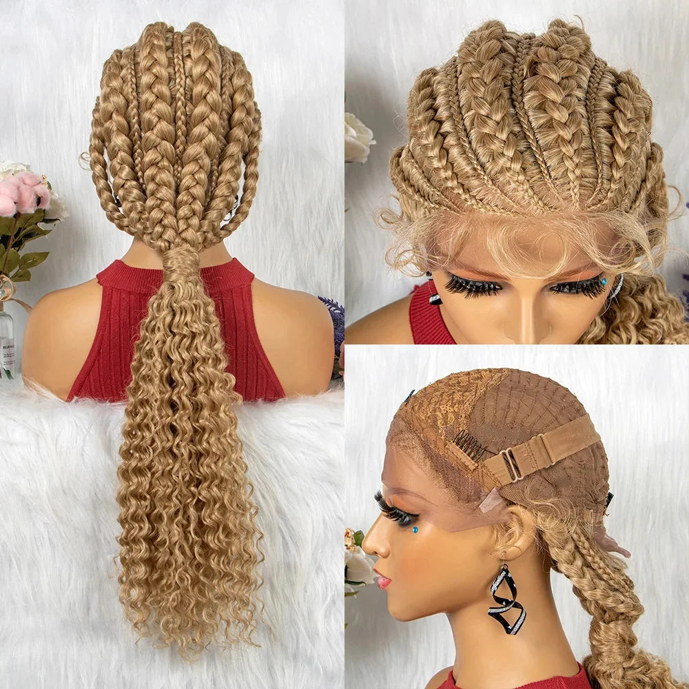 Synthetic Lace Front Cornrow Braids Wigs 28 Inch Double Dutch Braids Handmade Twist Braided Wigs with Baby Hair - Britica's Beauty On The Go