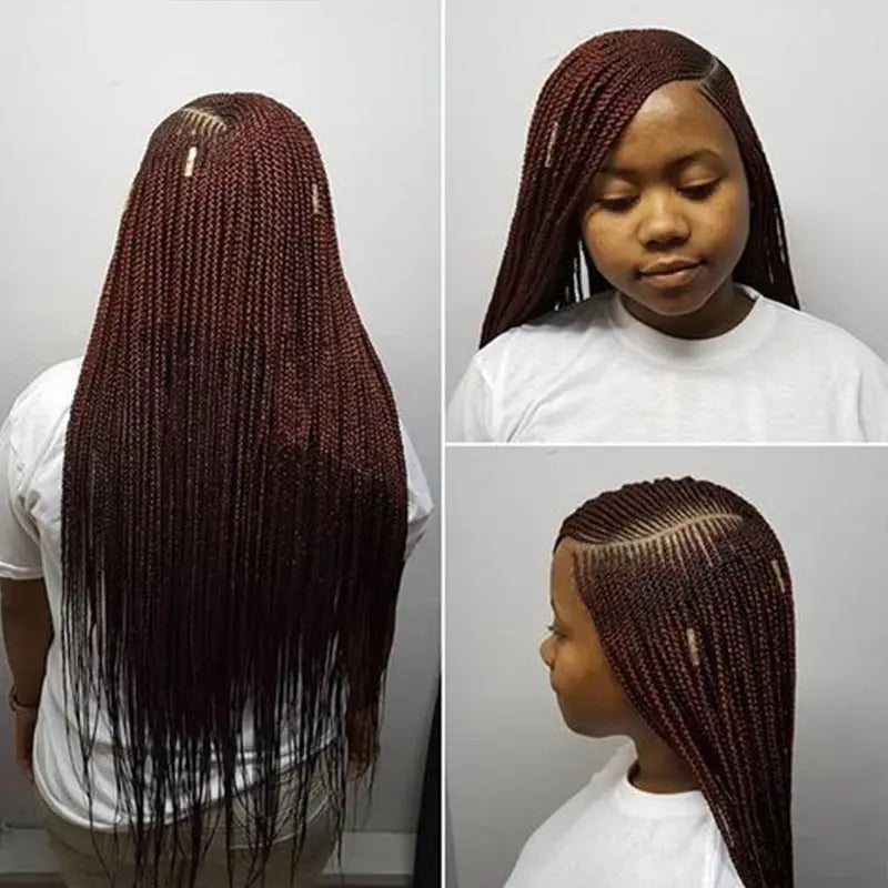 36'' Burgundy Full Lace Braided Wigs Faux Locs for Black Women Synthetic Knotless Cornrow Braid Wig Side Part Wig Box Braids Wig