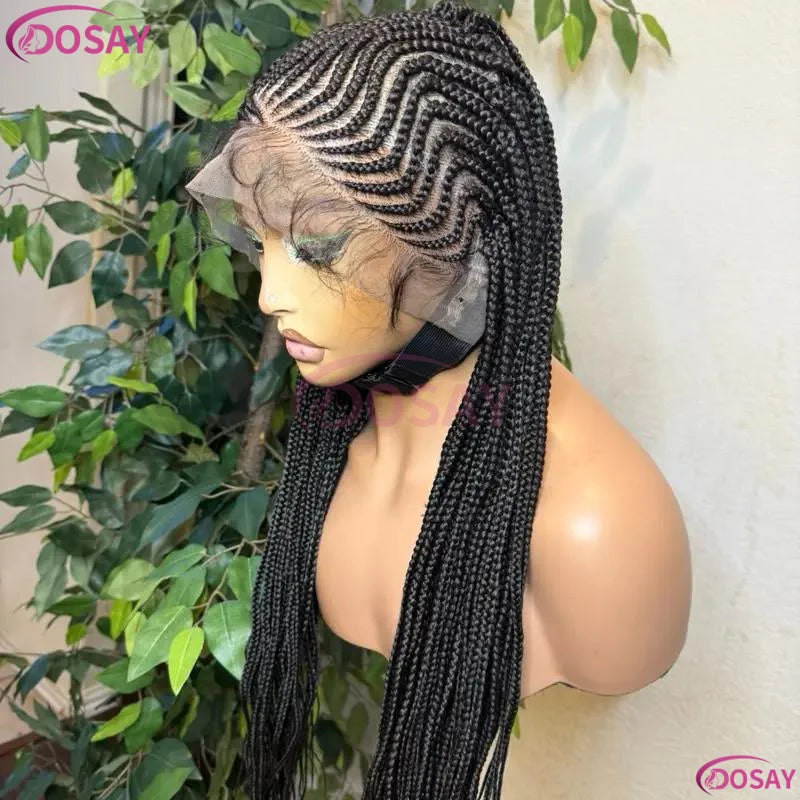36Inch Long Straight Full Lace Front Wigs for Black Women Synthetic Box Cornrow Knotless Black Wig - Britica's Beauty On The Go