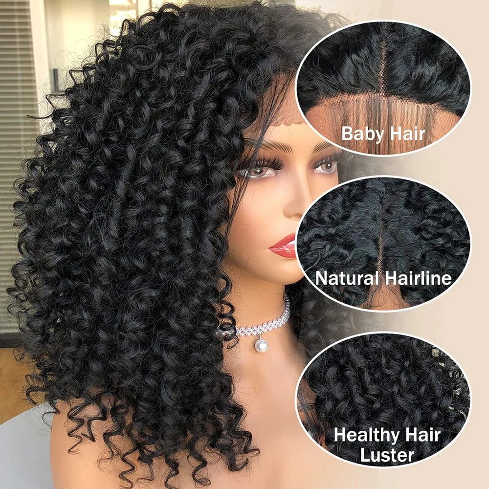 CurlyCoo Synthetic Curly Lace Front, Short Kinky Curly Bob Wig Ombre Natural Water Wave - Britica's Beauty On The Go