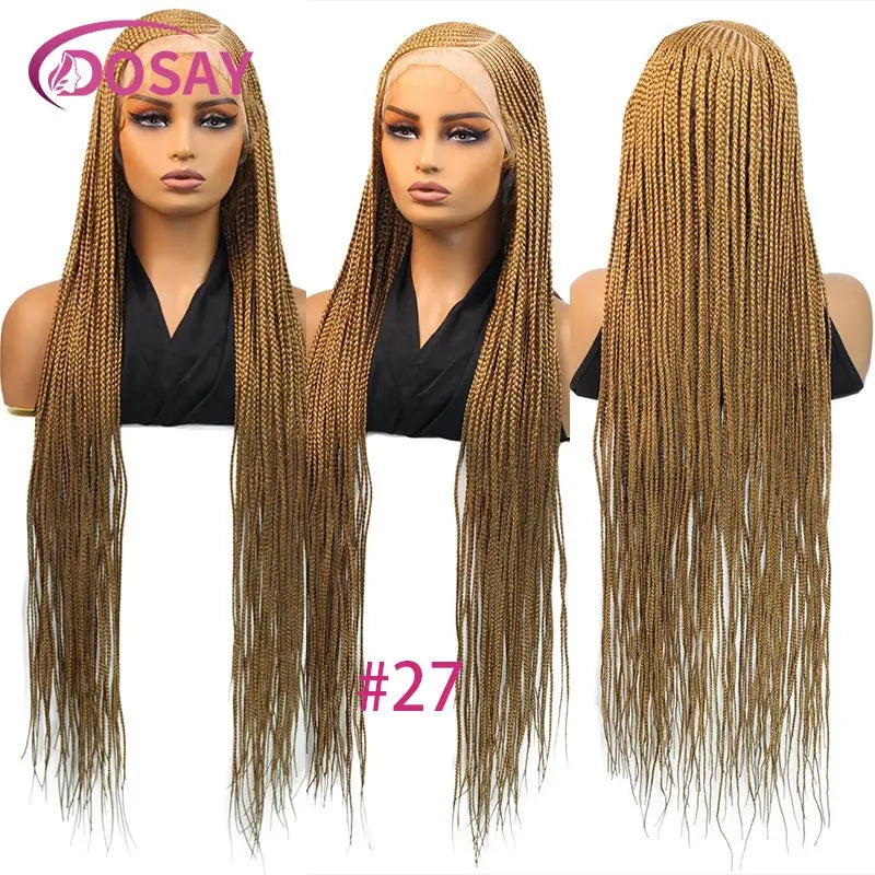 36'' Burgundy Full Lace Braided Wigs Faux Locs for Black Women Synthetic Knotless Cornrow Braid Wig Side Part Wig Box Braids Wig