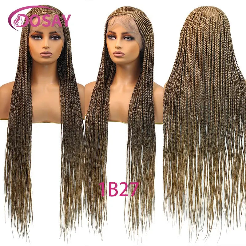 36'' Burgundy Full Lace Braided Wigs Faux Locs for Black Women Synthetic Knotless Cornrow Braid Wig Side Part Wig Box Braids Wig