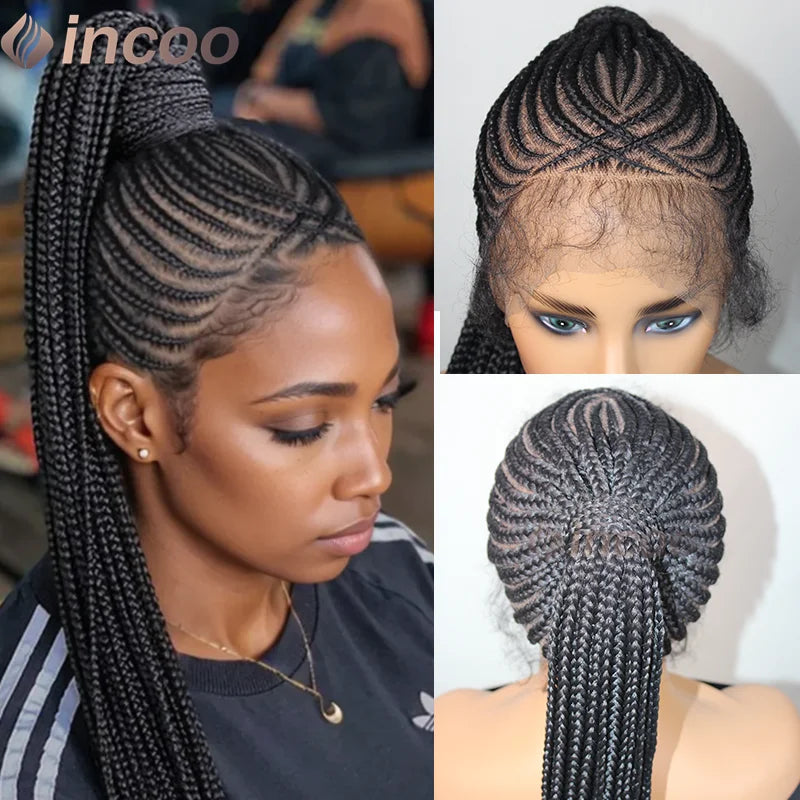 30" Synthetic Updo Braided Wigs Super Lightweight Full Lace Wig Knotless Ponytail Box Braids With Baby Hair - Britica's Beauty On The Go