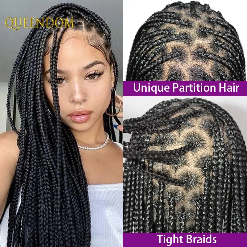 36Inch Side Part Double Lace Front Braided Wigs African Cornrow Knotless Box Full Lace Braid Wigs for Black Women with baby hair - Britica's Beauty On The Go