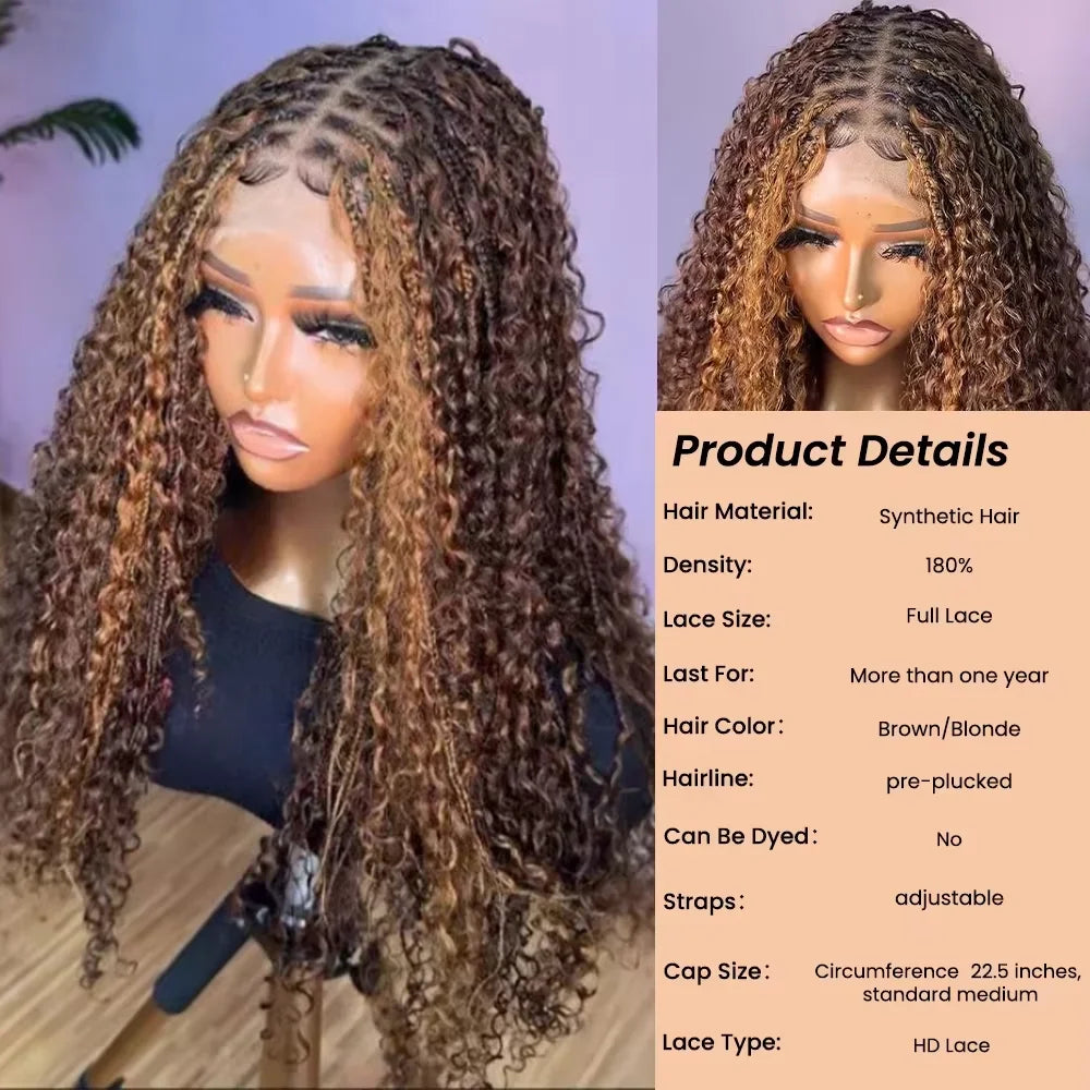 Flexi-fit Full Lace Knotless Bohemian Braided Curls Ombre Brown Invisible Drawstring 30Inch Brown Curly Unit - Britica's Beauty On The Go
