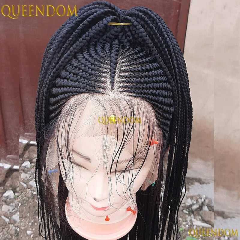 32" Synthetic Full Lace Wig Cornrow Fulani Braided Wig Knotless Box Braided Unit - Britica's Beauty On The Go