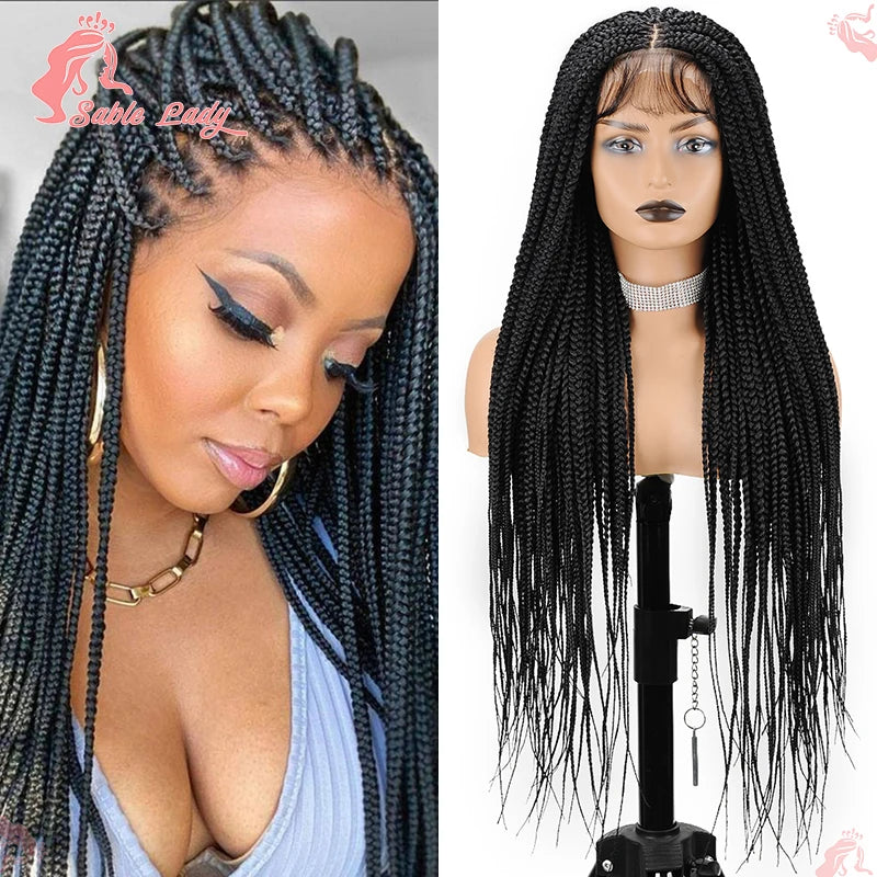 36" Synthetic Knotless Box Braided Wig Cornrow Braids Lace Wigs Full Lace Braid Unit - Britica's Beauty On The Go
