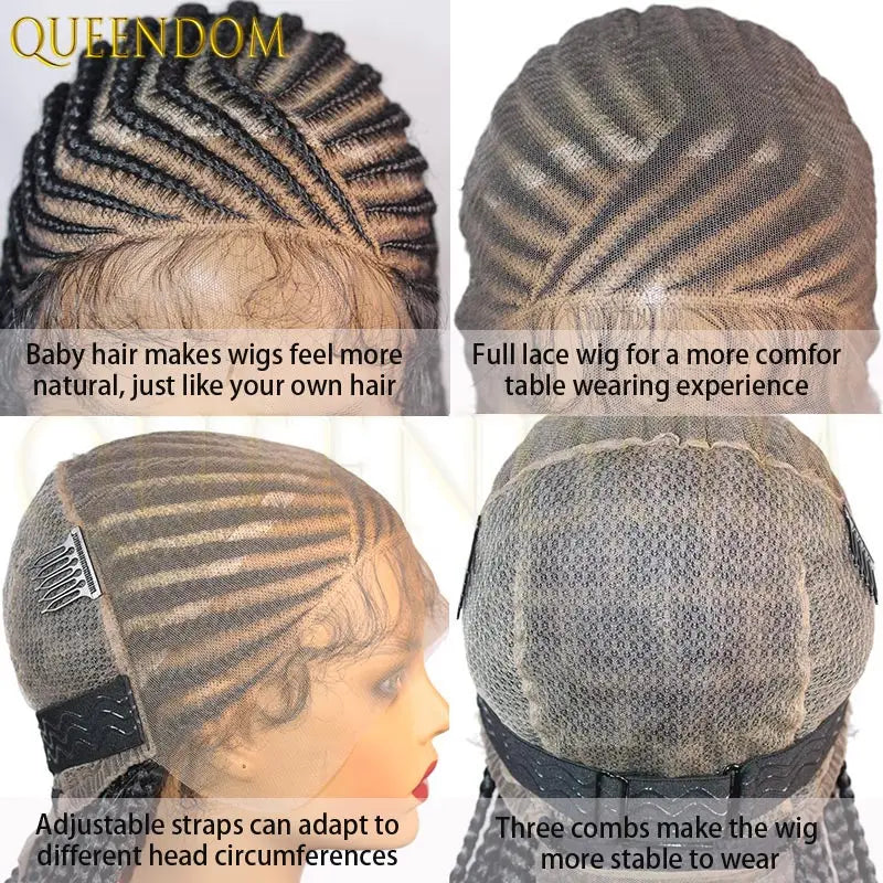 36Inch Side Part Double Lace Front Braided Wigs African Cornrow Knotless Box Full Lace Braid Wigs for Black Women with baby hair - Britica's Beauty On The Go