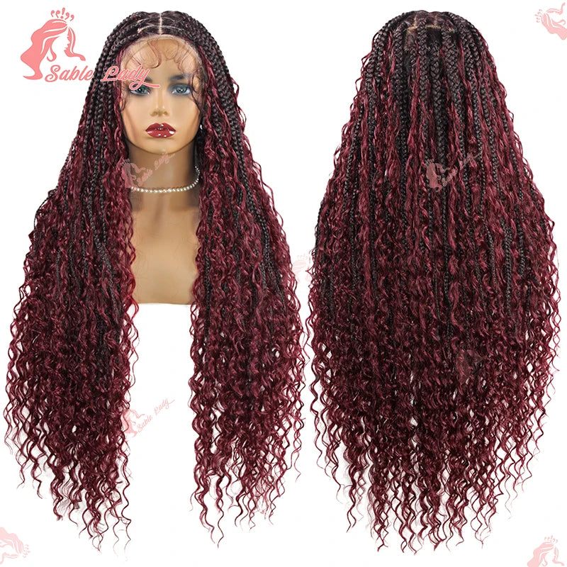 Synthetic Bohemian Goddess Braided Wigs, 32" Full Lace Wig Braid African Knotless Box Braids - Britica's Beauty On The Go