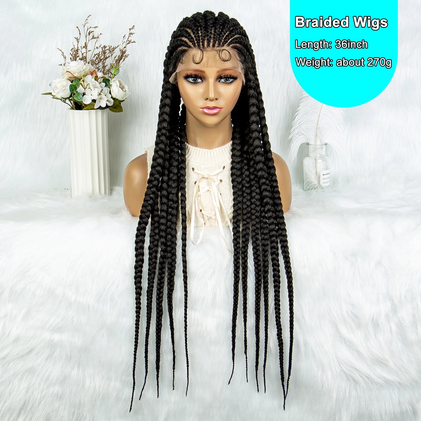 Lightweight Full Lace Braided Wigs, Lace Front Wig With Baby Hair Faux Locs