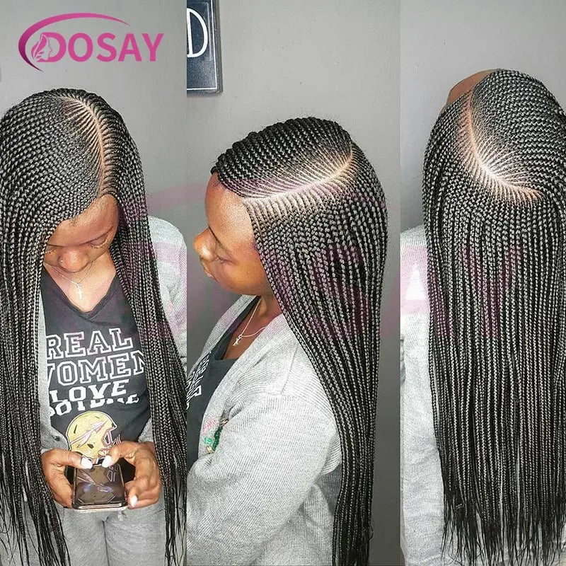 36'' Burgundy Full Lace Braided Wigs Faux Locs for Black Women Synthetic Knotless Cornrow Braid Wig Side Part Wig Box Braids Wig