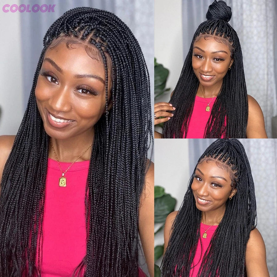 Cornrows Braided Wig Small Square Knotless Box Braids Wigs For Black Women With Baby Hair Synthetic Long 36Inches Braiding Hair - Britica's Beauty On The Go
