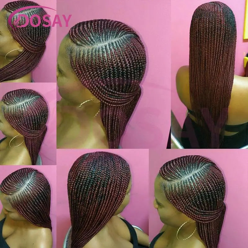 36'' Burgundy Full Lace Braided Wigs Faux Locs for Black Women Synthetic Knotless Cornrow Braid Wig Side Part Wig Box Braids Wig