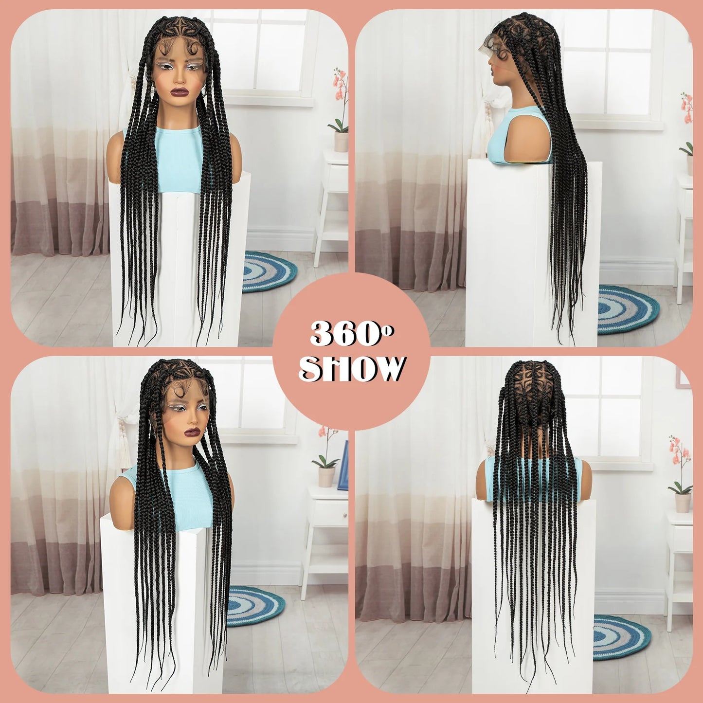 36in Full Lace Cornrow Braided Wigs, Box Braided Lace Wigs with Baby Hair - Britica's Beauty On The Go