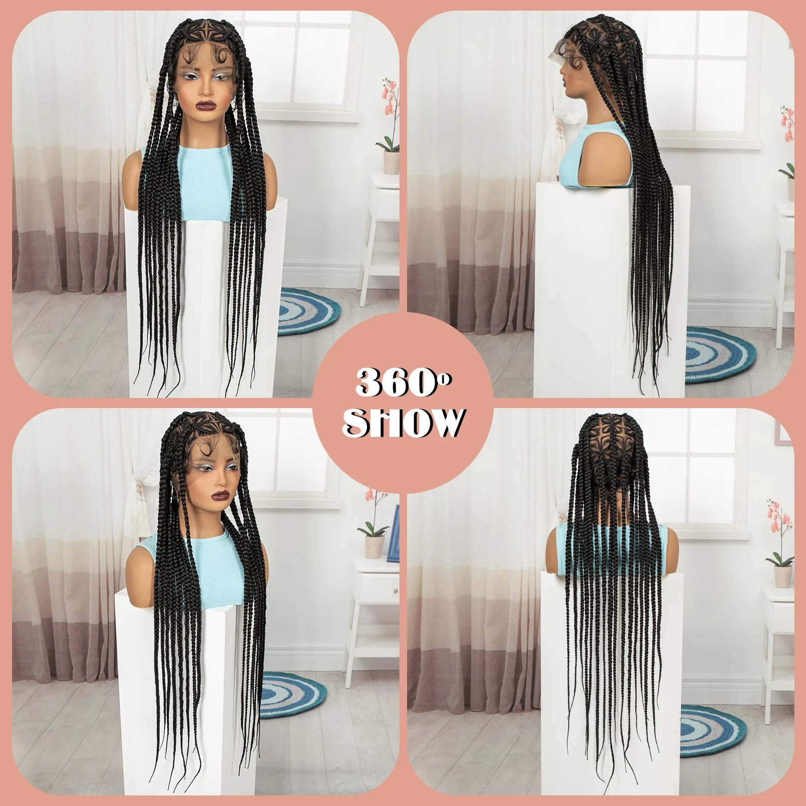 36in Full Lace Cornrow Braided Wigs, Box Braided Lace Wigs with Baby Hair - Britica's Beauty On The Go