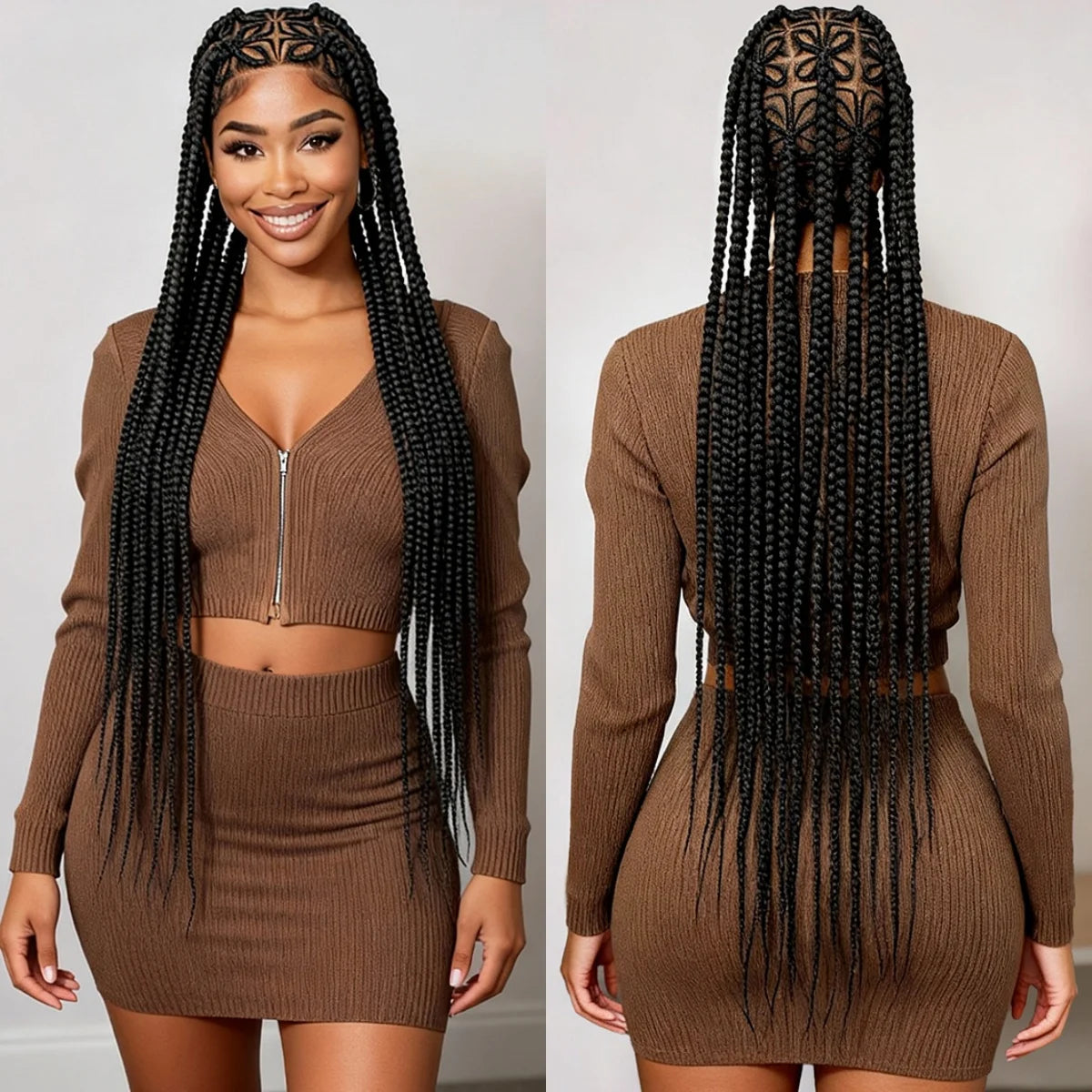 36in Full Lace Cornrow Braided Wigs, Box Braided Lace Wigs with Baby Hair - Britica's Beauty On The Go