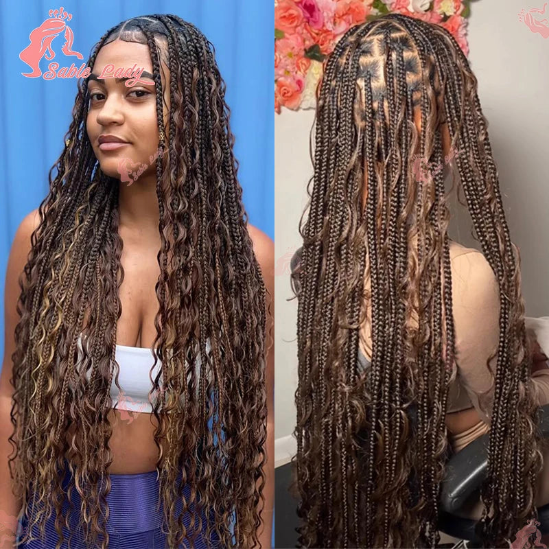 Synthetic Bohemian Goddess Braided Wigs, 32" Full Lace Wig Braid African Knotless Box Braids - Britica's Beauty On The Go