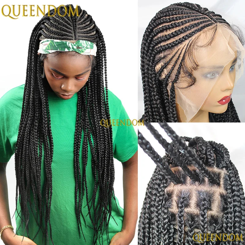 32" Synthetic Full Lace Wig Cornrow Fulani Braided Wig Knotless Box Braided Unit - Britica's Beauty On The Go