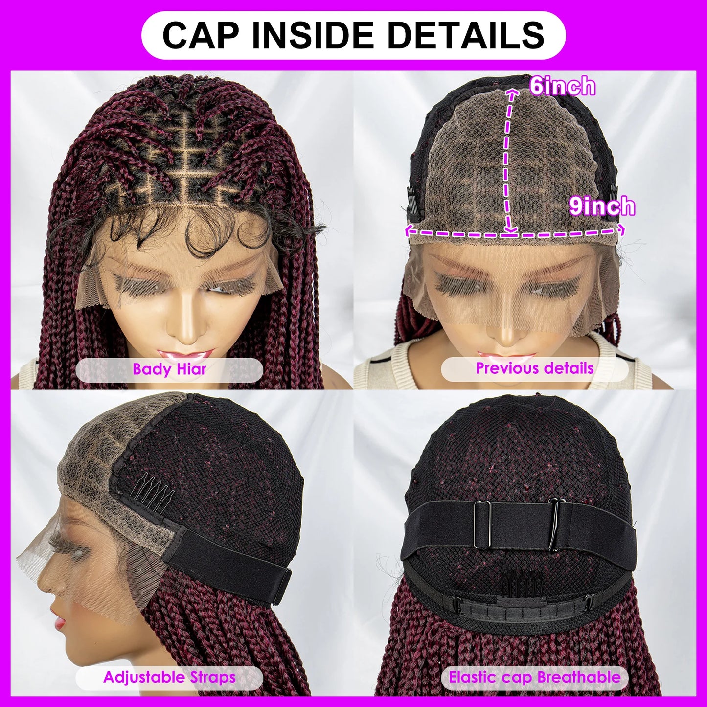 Braided Synthetic Lace Front Wigs 36inches, Afro Knotless Braiding Wig With Baby Hair