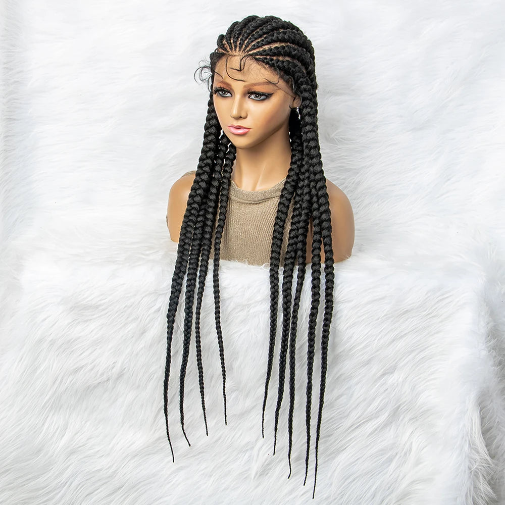 KIMA Synthetic 36 inch Cornrow Braided Wigs Transparent Full Lace Wig Box Braids With Baby Hair for Black Women - Britica's Beauty On The Go
